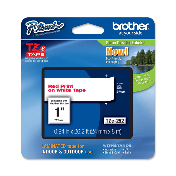 MD_BROTZE252 Brother - Nastro - Rosso/Bianco - TZE252 - 24mm x 8mt - immagine 1