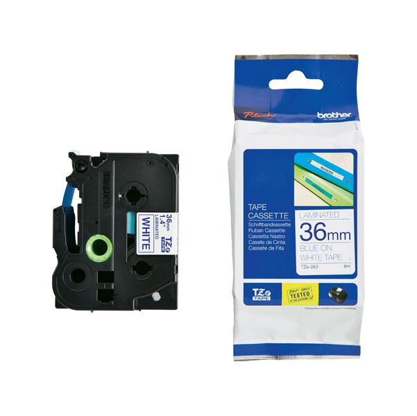 MD_BROTZE263 Brother - Nastro - Blu/Bianco - TZE263 - 36mm x 8mt - immagine 1