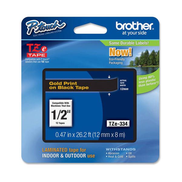 MD_BROTZE334 Brother - Nastro - Oro/Nero - TZE334 - 12mm x 8mt - immagine 1