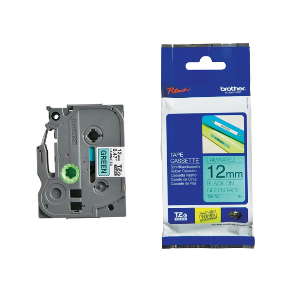 MD_BROTZE731 Brother - Nastro - Nero/Verde - TZE731 - 12mm x 8mt - immagine 1