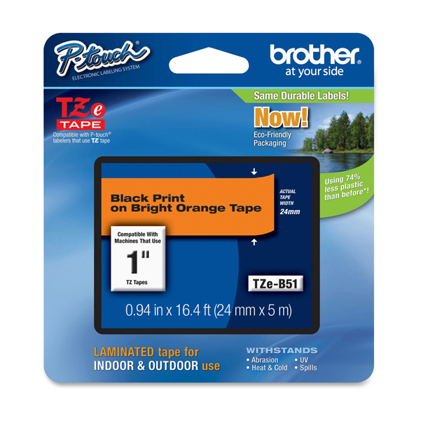 MD_BROTZEB51 Brother - Nastro laminato fluorescente - Nero/Arancio fluo - TZEB51 - 24mm x 5mt - immagine 1