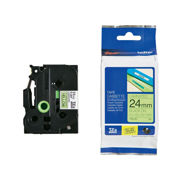 MD_BROTZEC51 Brother - Nastro laminato fluorescente - Nero/Giallo fluo - TZEC51 - 24mm x 5mt - immagine 1