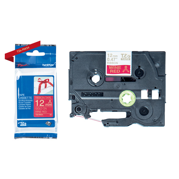 MD_BROTZERW34 Brother - Nastro - 12 mm x 4 mt - Oro / Rosso - TZERW34 - immagine 1