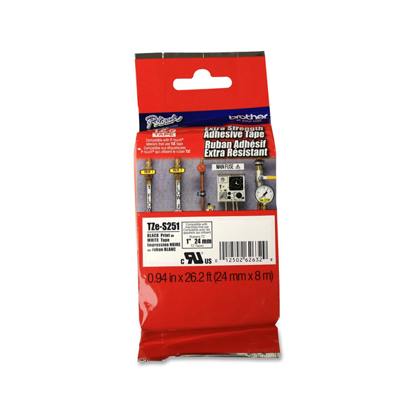 MD_BROTZES251 Brother - Nastro con adesivo resistente - Nero/Bianco - TZES251 - 24mm x 8mt - immagine 1