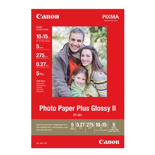 MD_CAN2311B053 Canon - Carta fotografica Plus Glossy II PP-201 - 10 x 15 cm - 5 Fg - 275gr - 2311B053 - immagine 1