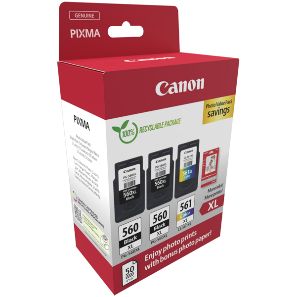 MD_CAN3712C012 Canon - Cartuccia Ink PG-560XLx2/CL-561XL - con Confezione fogli - 3712C012 - immagine 1