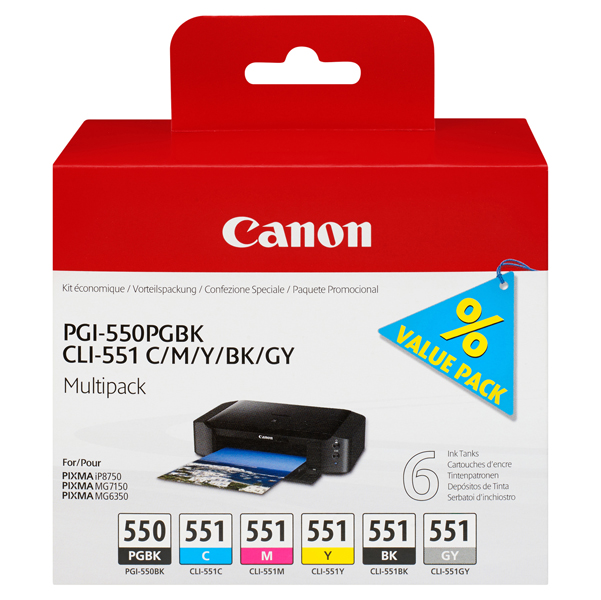 MD_CANINKPG550MP Canon - Cartucce ink - C/M/Y/K/GR - 6496B005 - immagine 1