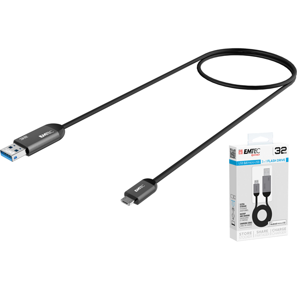 MD_EMTD32GT753B Emtec - Usb 3.1 Duo Micro-Usb Charge - Nero - ECMMD32GT753B - 32GB - immagine 1