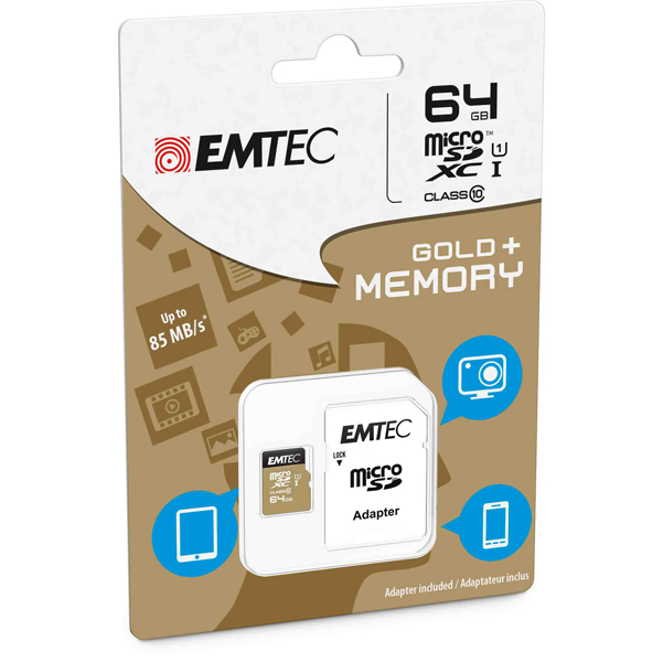 MD_EMTM64GXC10GP Emtec - Micro SDXC Class 10 Gold + con Adattatore - ECMSDM64GXC10GP - 64GB - immagine 1