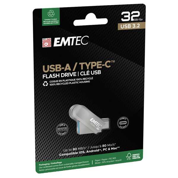 MD_EMTMD32GD283 Emtec - Memoria Dual USB3.2 to Type-C - 32GB - ECMMD32GD283 - immagine 1