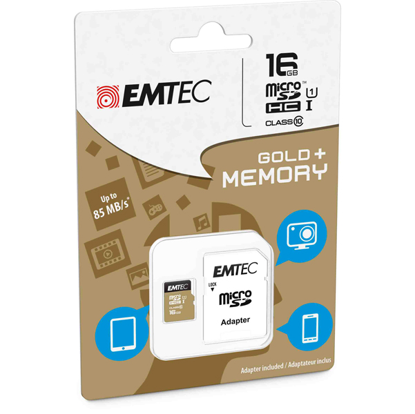 MD_EMTSD16GHC10GP Emtec - Micro SDHC Class 10 Gold + con Adattatore - ECMSDM16GHC10GP - 16GB - immagine 1