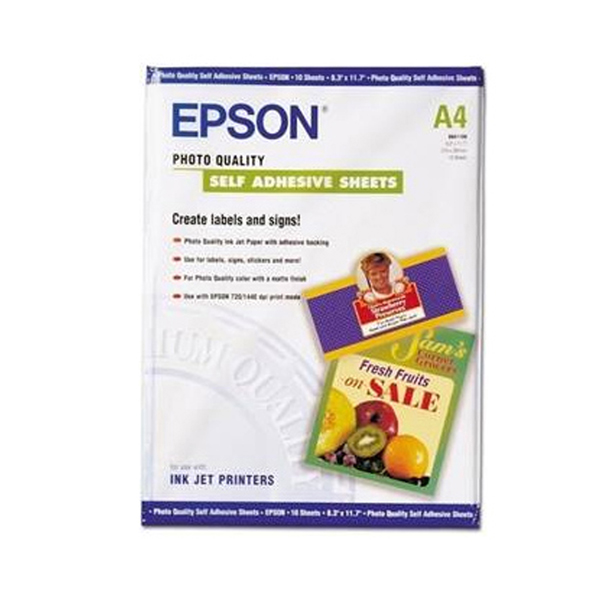 MD_EPSS041106 Epson - Self-Adhesive Photo Paper - A4 - 10 Fogli - C13S041106 - immagine 1