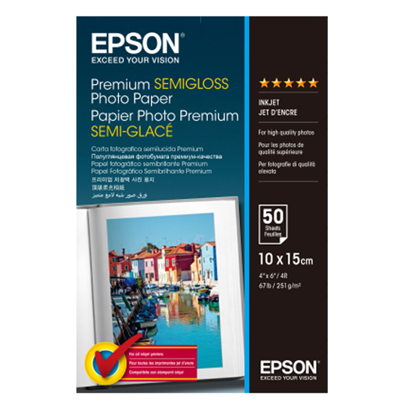 MD_EPSS041765 Epson - Premium Semi-Gloss Photo Paper - 10 x 15 cm - 50 Fogli - C13S041765 - immagine 1