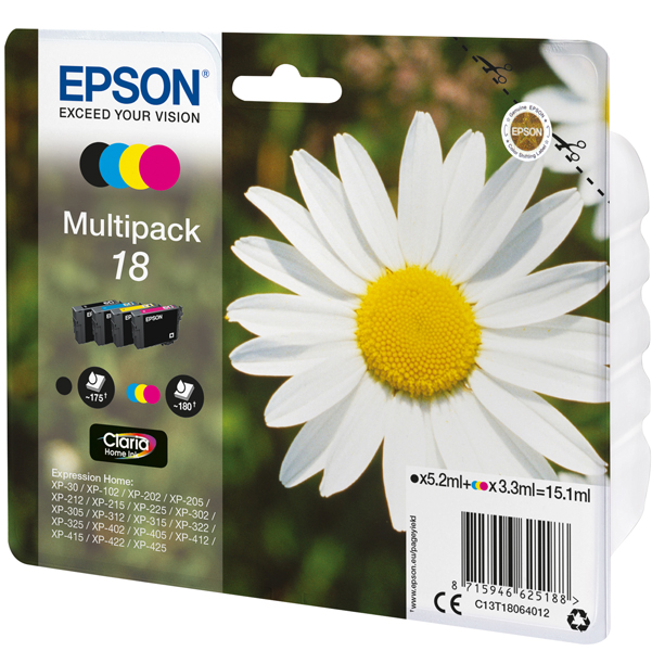 MD_EPST18064012 Epson - Multipack Cartuccia ink - 18 - C/M/Y/K - C13T18064012 - C/M/Y 3,3ml cad - K 5,2ml - immagine 1