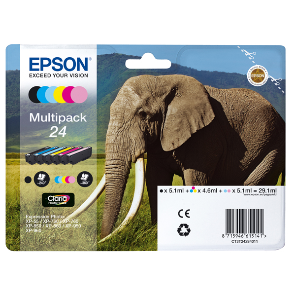 MD_EPST24284011 Epson - Multipack Cartuccia ink - 24 - C/M/Y/C CH/M CH/K - C13T24284012 - C/M/Y 4,6ml - K/ C CH/M CH 5,1ml - - immagine 1