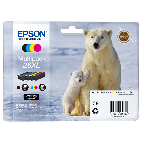 MD_EPST26364010 Epson - Multipack Cartuccia ink - 26Xl - C/M/Y/K - C13T26364010 - C/M/Y 9,7ml cad - K 12,2ml - immagine 1