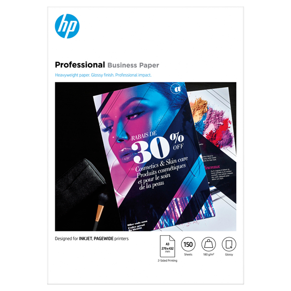 MD_HP7MV84A Hp - Confezione da 150 fogli carta originale professionale lucida HP per getto d'inchiostro A3 - 7MV84A - immagine 1