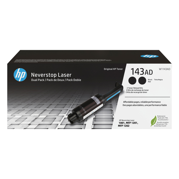 MD_HPW1143AD Hp - Conf. 2 pezzi Kit di ricarica Toner originale - 143AD - Nero - W1143AD - 2.500 pag - immagine 1