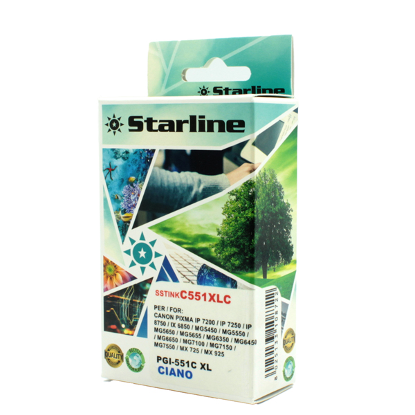 MD_SSTINKC551XLC Starline - Cartuccia ink - per Canon - Ciano - CLI-551BK C - 9,8ml - immagine 1