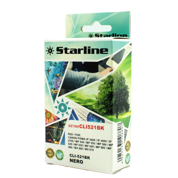 MD_SSTINKCLI521BK Starline - Cartuccia ink - per Canon - Nero - CLI521 BK - 9ml - immagine 1