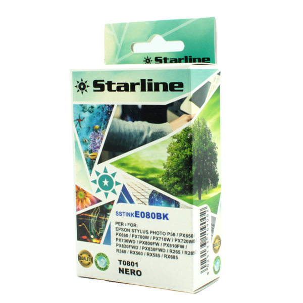 MD_SSTINKE080BK Starline - Cartuccia ink - per Epson - Nero - C13T08014011 - T0801 - 11,4ml - immagine 1