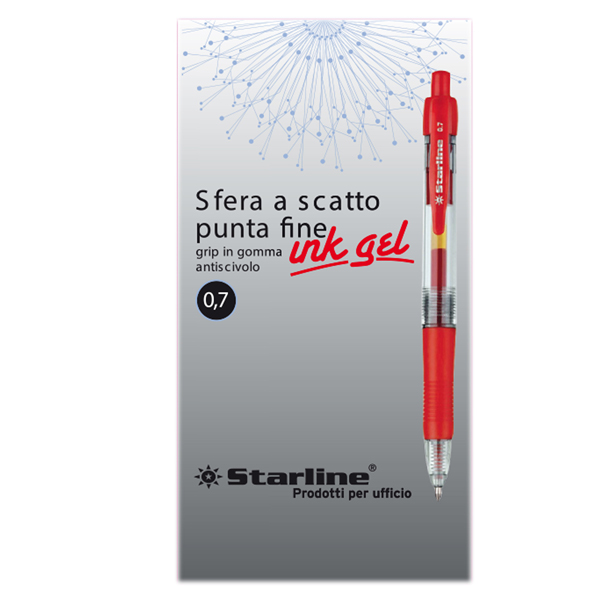 MD_STL1210 Penna a sfera a scatto con inchiostro gel - punta fine 0,7mm - rosso - Starline - immagine 1