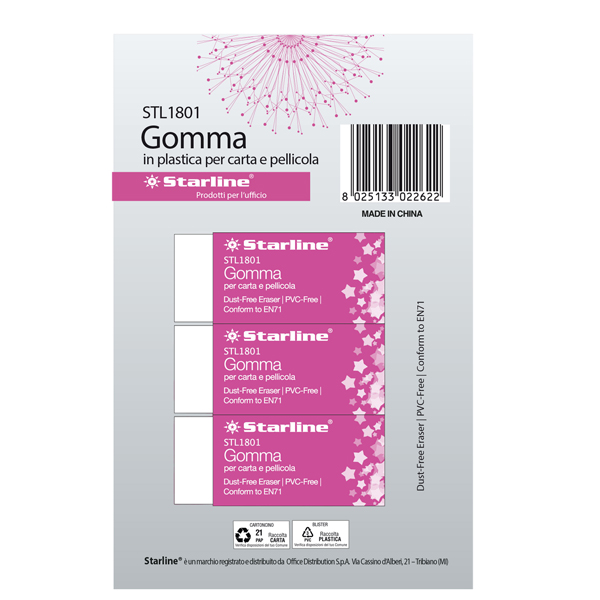 MD_STL1801 Gomma per carta e pellicola - 60x24x14mm - bianco - Starline - conf. 3 pezzi - immagine 1