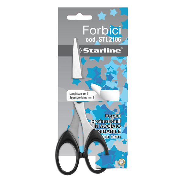 MD_STL2106 Forbici - 21 cm - lama in acciaio - impugnatura ABS - nero - Starline - immagine 1
