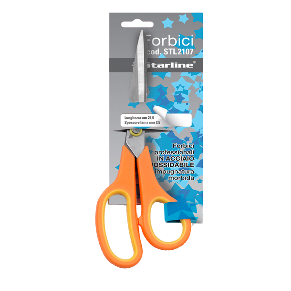 MD_STL2107 Forbici - 21,5 cm - lama in acciaio - impugnatura gomma morbida - arancione - Starline - immagine 1