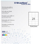 Etichette adesive - in carta - permanenti - 70 x 42,3 mm - 21 et/fg - 100 fogli - bianco - Starline