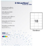 Etichette adesive - in carta - permanenti - 70 x 48 mm - 18 et/fg - 100 fogli - bianco - Starline