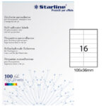 Etichette adesive - in carta - permanenti - 105 x 36 mm - 16 et/fg - 100 fogli - bianco - Starline
