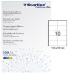 Etichette adesive - in carta - permanenti - 105 x 59 mm - 10 et/fg - 100 fogli - bianco - Starline