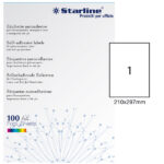 Etichette adesive - in carta - permanenti - 210 x 297 mm - 1 et/fg - 100 fogli - bianco - Starline