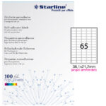 Etichette adesive - in carta - angoli arrotondati - permanenti - 38,1 x 21,2 mm - 65 et/fg - 100 fogli - bianco - Starline