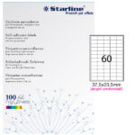 Etichette adesive - in carta - angoli arrotondati - permanenti - 37,5 x 23,5 mm - 60 et/fg - 100 fogli - bianco - Starline