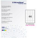 Etichette adesive - in carta - angoli arrotondati - permanenti - 47,5 x 25,5 mm - 44 et/fg - 100 fogli - bianco - Starline