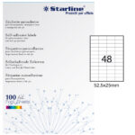 Etichette adesive - in carta - permanenti - 52,5 x 25 mm - 48 et/fg - 100 fogli - bianco - Starline