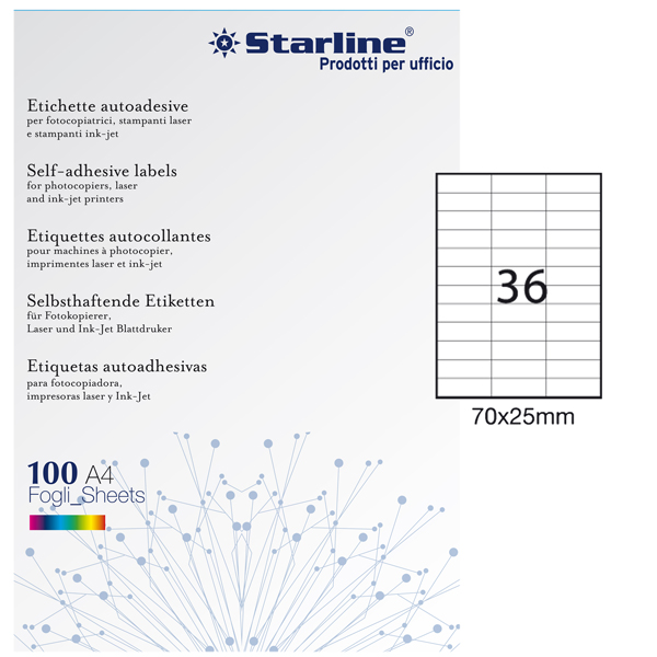 MD_STL3053 Etichette adesive - in carta - permanenti - 70 x 25 mm - 36 et/fg - 100 fogli - bianco - Starline - immagine 1