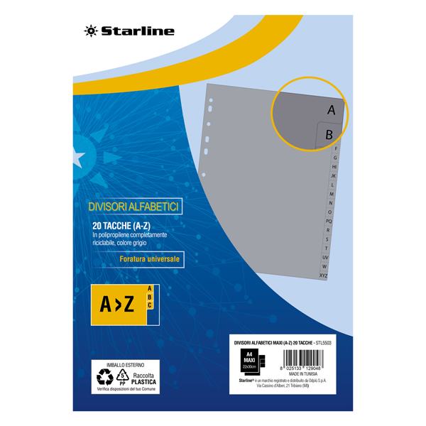 MD_STL5503 Divisori alfabetici 20 tacche - A4 Maxi - PP - grigio - Starline - immagine 1