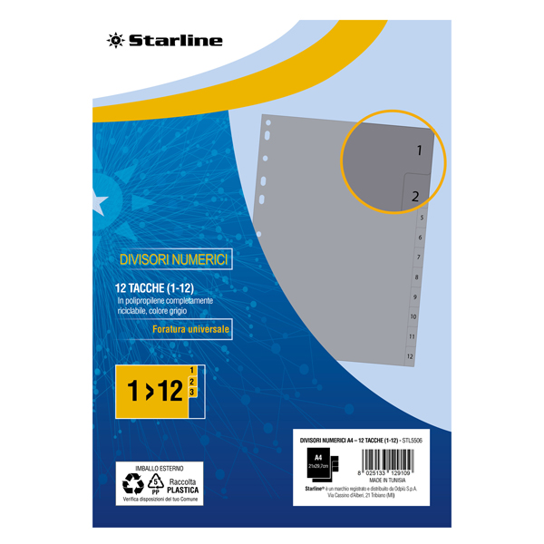 MD_STL5506 Divisori numerici 12 tacche - A4 - PP - grigio - Starline - immagine 1