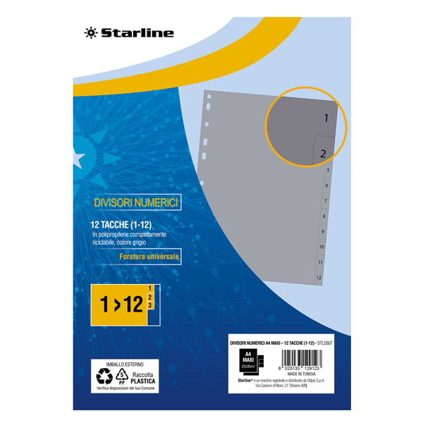 MD_STL5507 Divisori numerici 12 tacche - A4 Maxi - PP - grigio - Starline - immagine 1