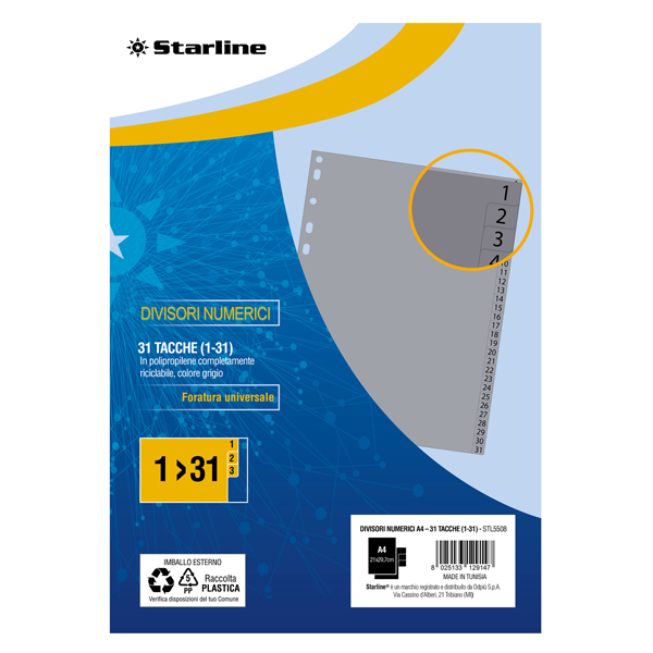 MD_STL5508 Divisori numerici 31 tacche - A4 - PP - grigio - Starline - immagine 1
