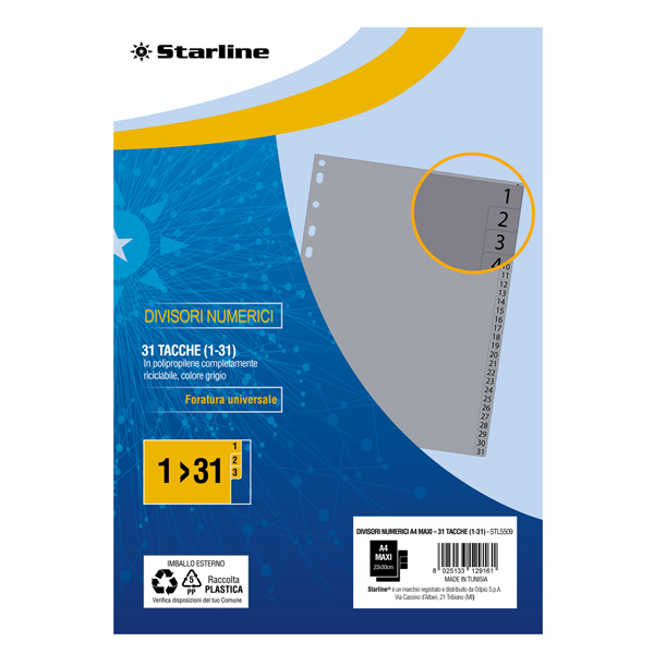 MD_STL5509 Divisori numerici 31 tacche - A4 Maxi - PP - grigio - Starline - immagine 1