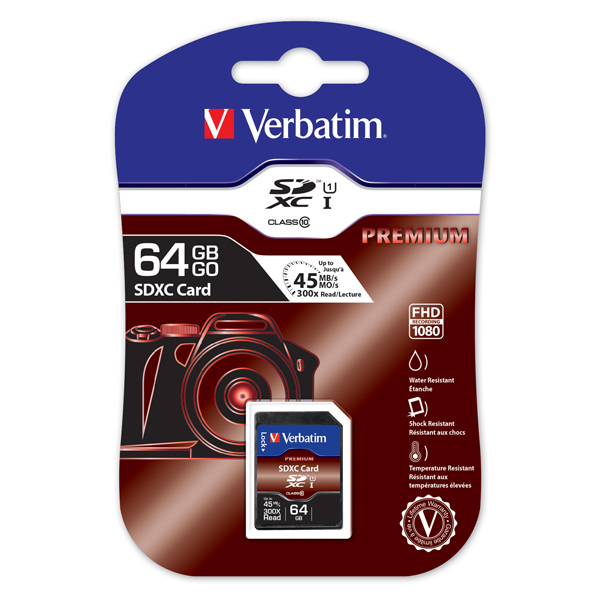 44023 SDHC Card 32GB Class 6 ol Verbatim - Scheda SDHC XC Class UH S-1 - 44024 - 64GB - immagine 1