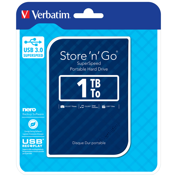 MD_VERB53200 Verbatim - Usb 3.0 portatile Store 'N'Go 9,5mm drive - Blu - 53200 - 1TB - immagine 1