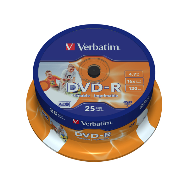 MD_VERBDVD-R4716P Verbatim - Scatola 25 DVD-R - stampabile - 43538 - 4,7GB - immagine 1