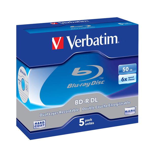 MD_VERBDVDBD-R50C Verbatim - Scatola 5 DVD Blu Ray BD-R SL - Jewel Case - Bianco/Blu - 43748 - 50GB - immagine 1