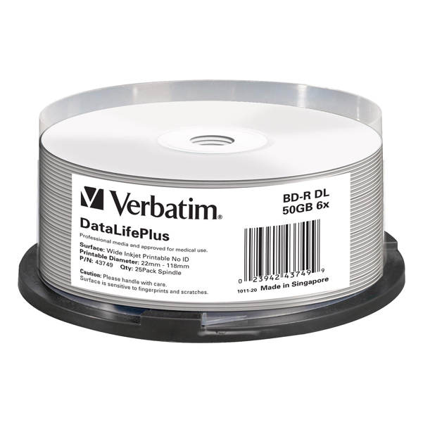 MD_VERBDVDBD-RWB6 Verbatim - Scatola 25 Blu Ray BD-R - stampabile - 43749 - 50GB - immagine 1