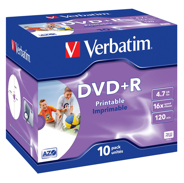 MD_VERBDVDR4716X Verbatim - Scatola 10 DVD+R Jewel Case - stampabile - 43508 - 4,7GB - immagine 1